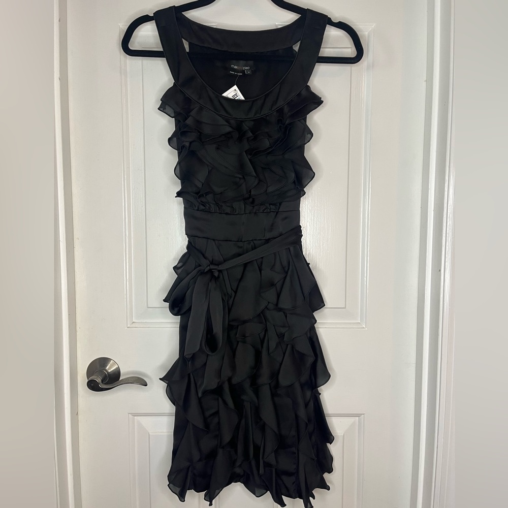 Max & Cleo Black Frilly Ruffle Silky Dress Size 8